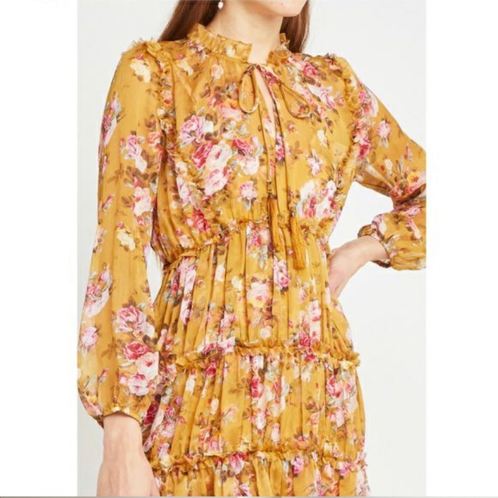 Anthropologie Mustard Floral Midi Dress